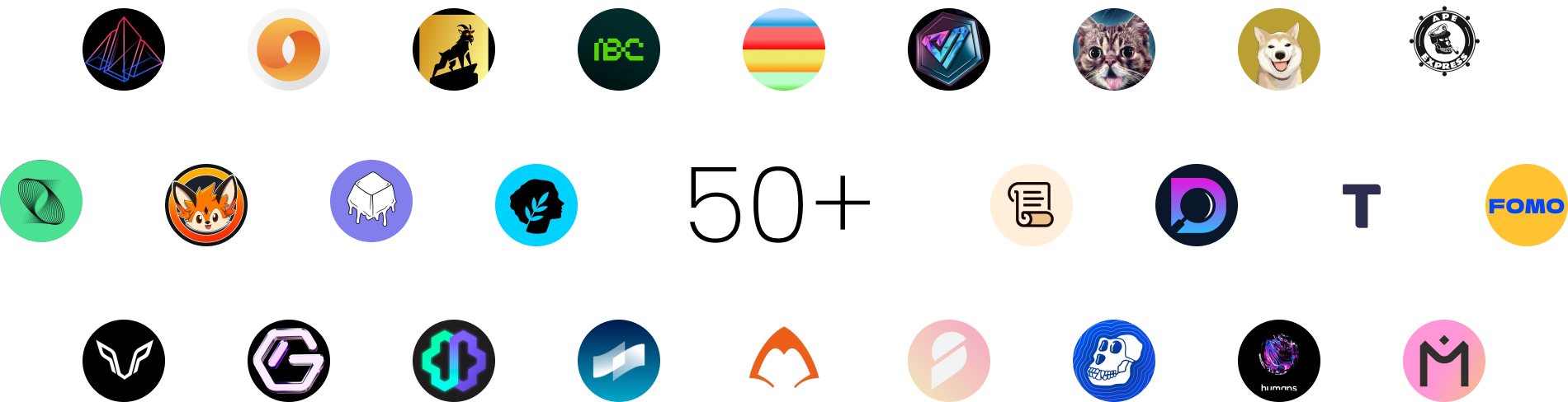 Logos of 50+ crypto projects in the Moonlock portfolio